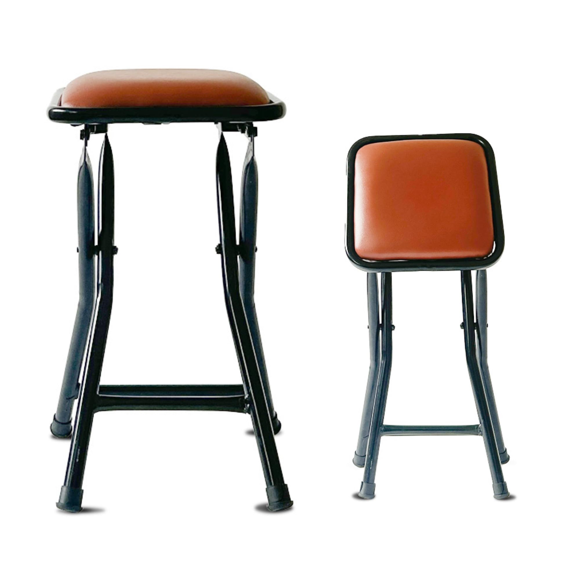 KOORSI & COMPANY. (Set of 1 Portable Folding Stool with Cushioned Seat, Heavy-Duty Collapsible Square Stool with Black Footrest for Kitchen, Office, Dorm, and Game Room(Brown Cushion)