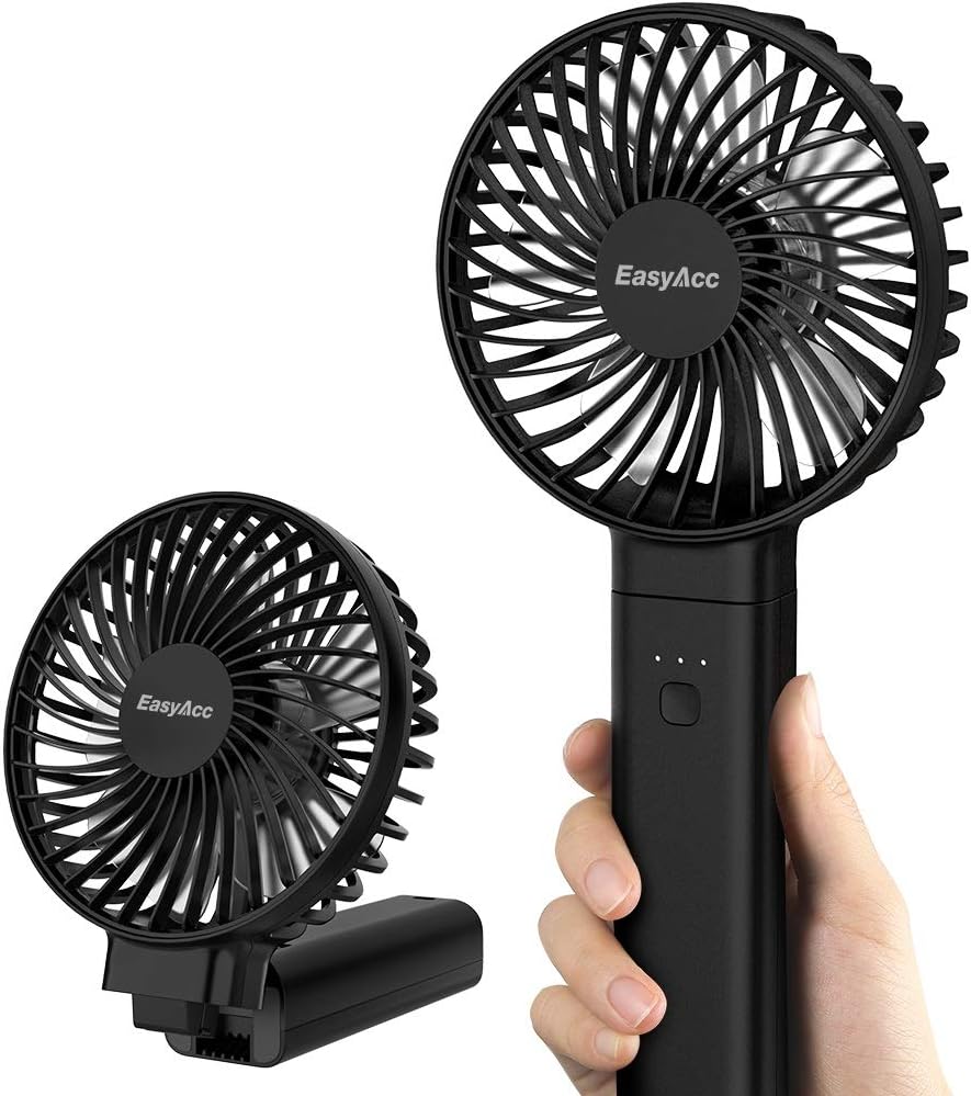 EasyAcc Handheld Fan, Portable USB Fan [Powerful Wind & Quick Cool] Up to 17H 4 Speeds Personal Fan with One Touch Power Off Rechargeable Battery Foldable Adjustable Fan for Home Office Travel-Black
