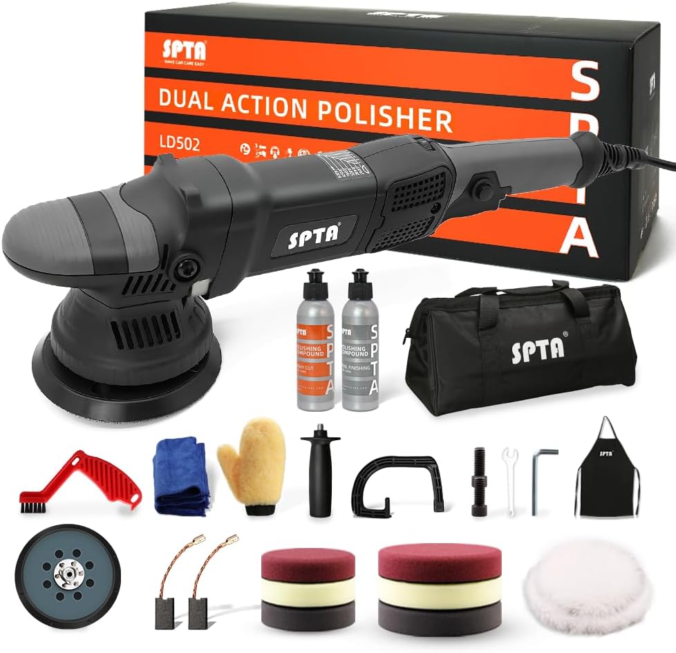 Buffer Polisher, SPTA 5-Inch 125mm Dual Action Random Orbital Car Polisher,Car Detailing Kit, 4Pcs 5inch & 4Pcs 6Inch Polishing Pad,Packing Bag for Car Polishing and Waxing--DAPSET-US