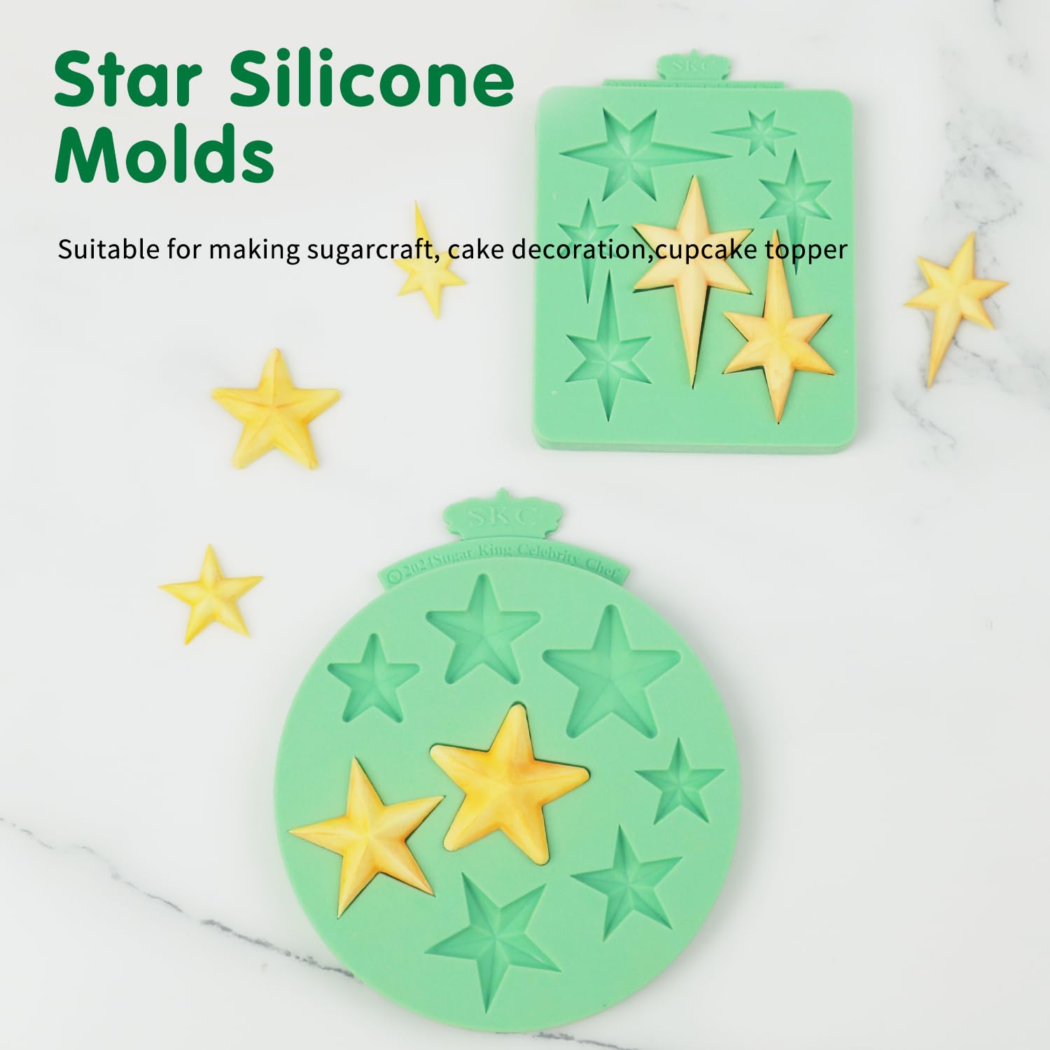 KALAIEN Moldes de silicona con forma de estrella, 2 moldes de chocolate con estrellas para hornear dulces, molde de resina de estrella (estrella de cinco/seis puntas)