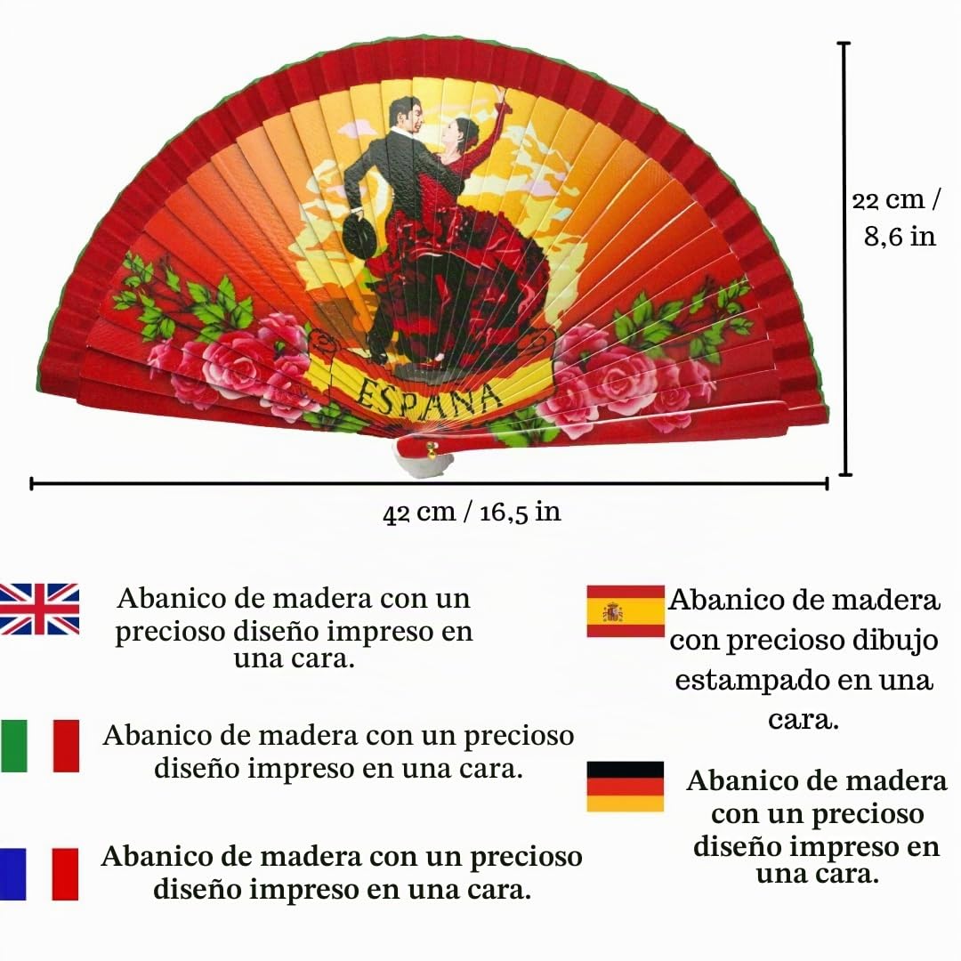 Pack 12 Abanicos Flamencos Plegables + 12 Pulseras de Tela con Diseño Alegre – Souvenir España | Regalos para Ferias, Fiestas de Pueblos, Despedida de Soltera, Eventos de Empresas...