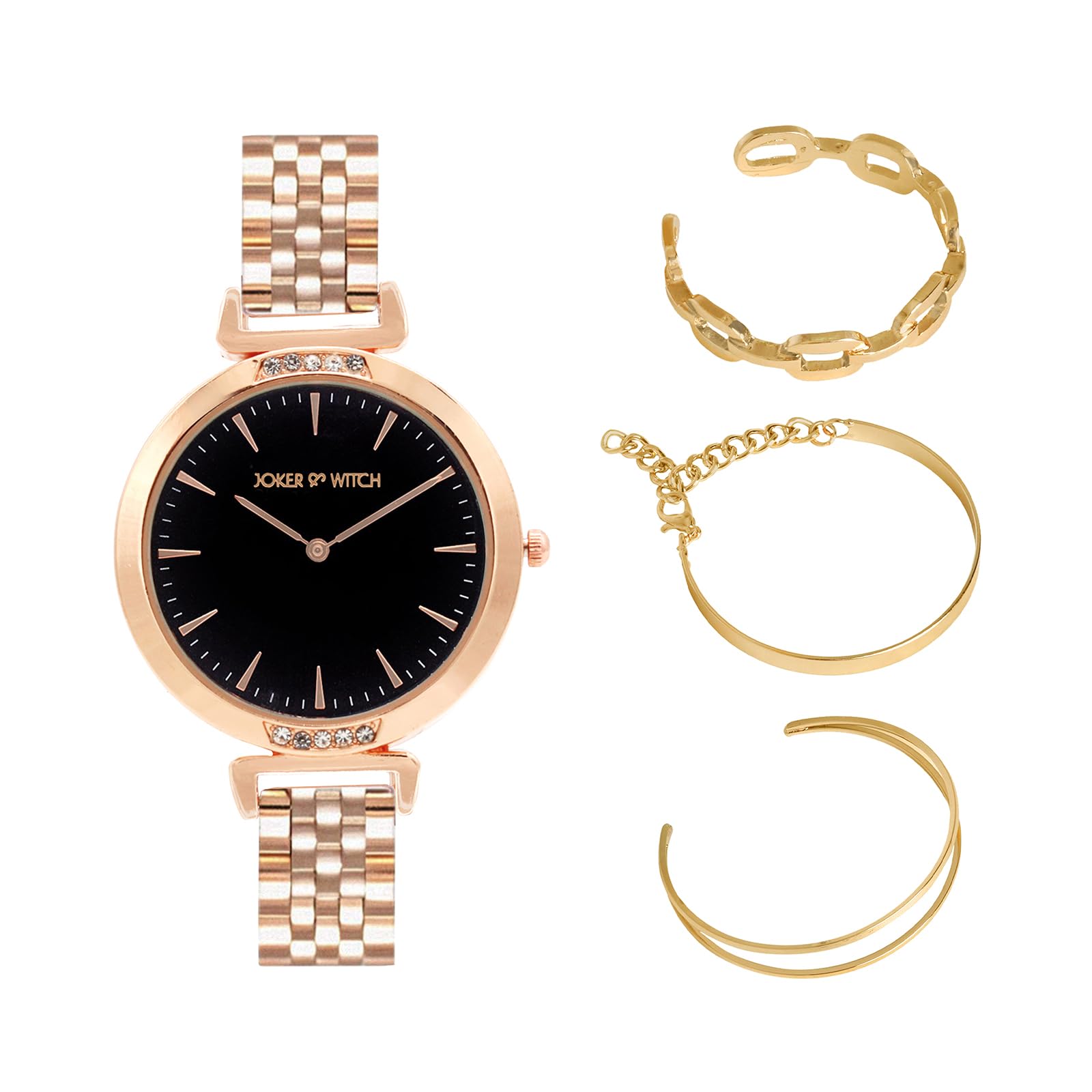 Joker & Witch Stainless Steel Women Brooklyn Analog Watch Bracelet Stack, Black Dial, Rose Gold Band (B0C7L84XGH) Amazon Price History, Amazon Price Tracker