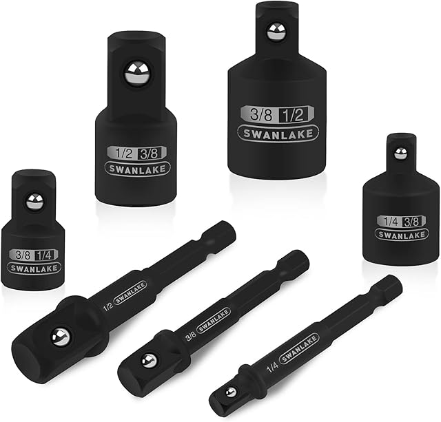 SWANLAKE 7PCS Impact Extension and Socket-Adapter Set, 1/4-Inch Hex-Shank Drill Extension Set Made with CrV Steel