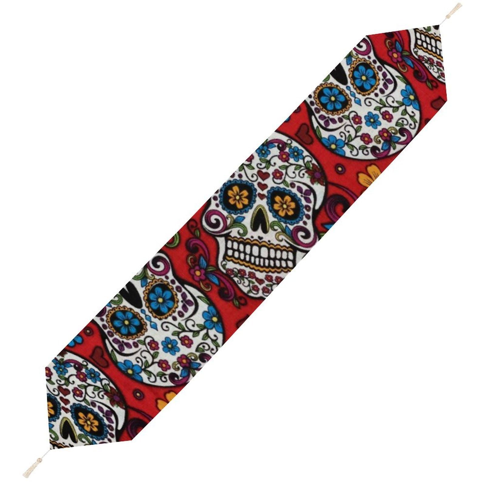 JZemdybill 229*33cm Table Runner with Tassel, Mexican Sugar Skulls Table Runner, Table Decoration for Kitchen, Party, Restaurant