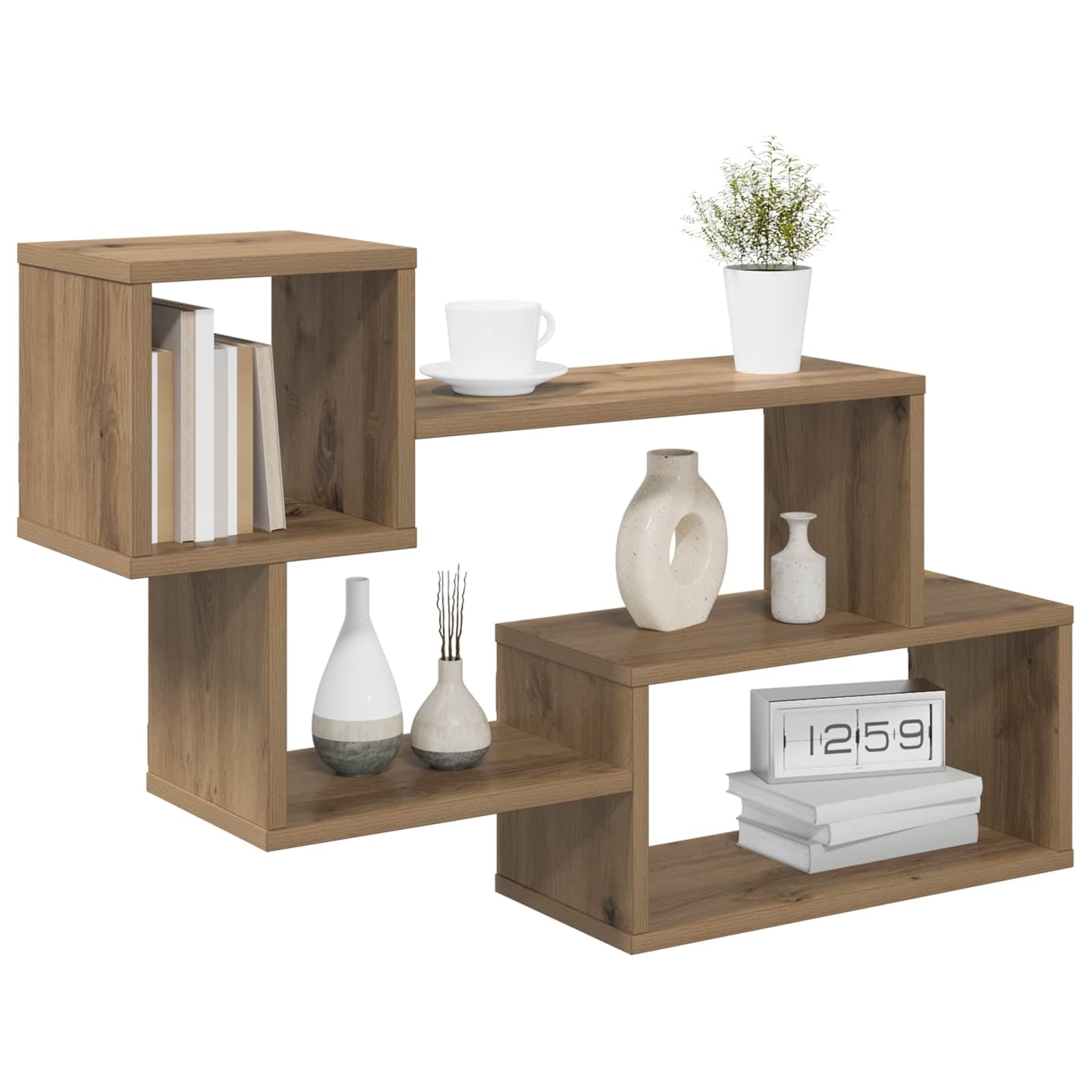 Schwebendes Wandregal Artisan Eiche Holzwerkstoff 87 x 20 x 55 cm für Wohnzimmer Küche Bad, Platzsparendes Regal mit Wandhalterung und Stauraum für Deko
