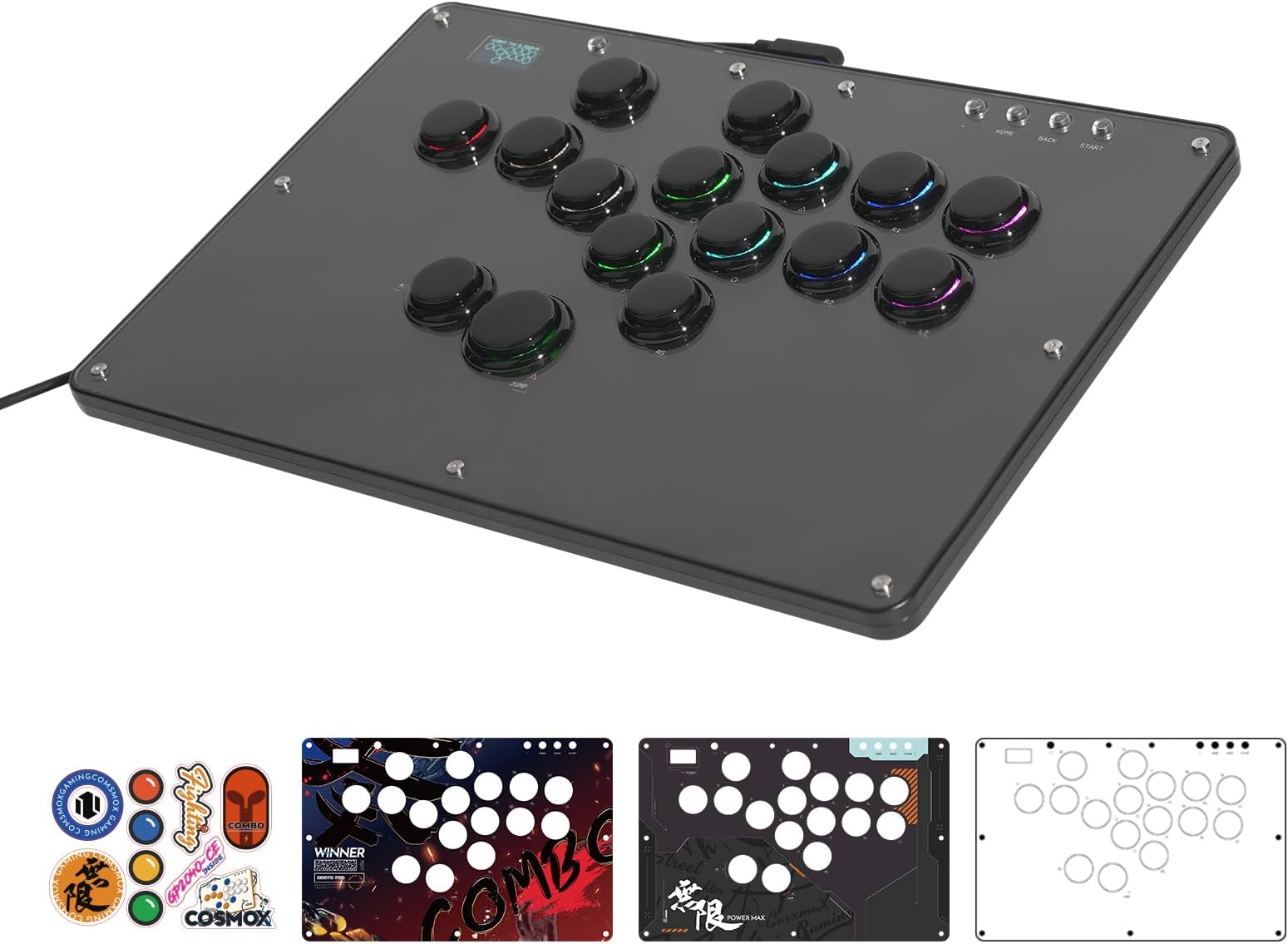 SIXSIR Haute42 Leverless Controller for Arcade Gaming: U16 DIY Graffiti Panel - Retro Rims Series - 16 Keys Crystal Low-profile Switch - Custom RGB Controller for PC/Switch/PlayStation