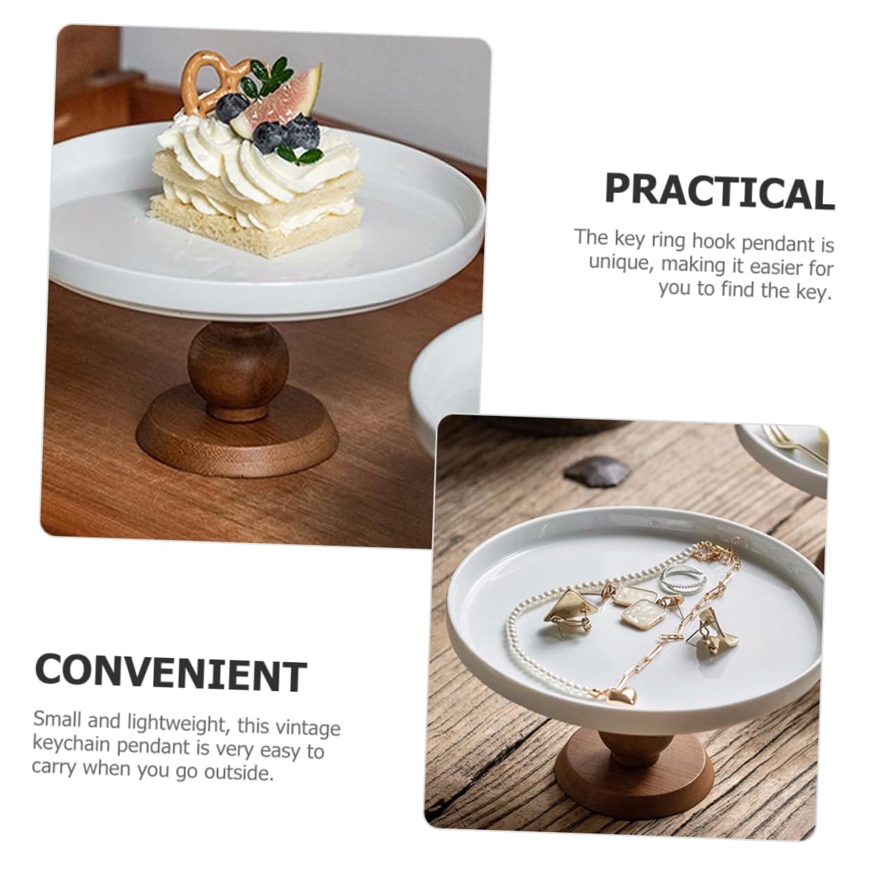 ABOOFAN Alzata per Dolci in Ceramica e Legno, Design Retrò Base Alta, per Torte, Cupcake e Dessert su Tavoli da Festa e Matrimonio