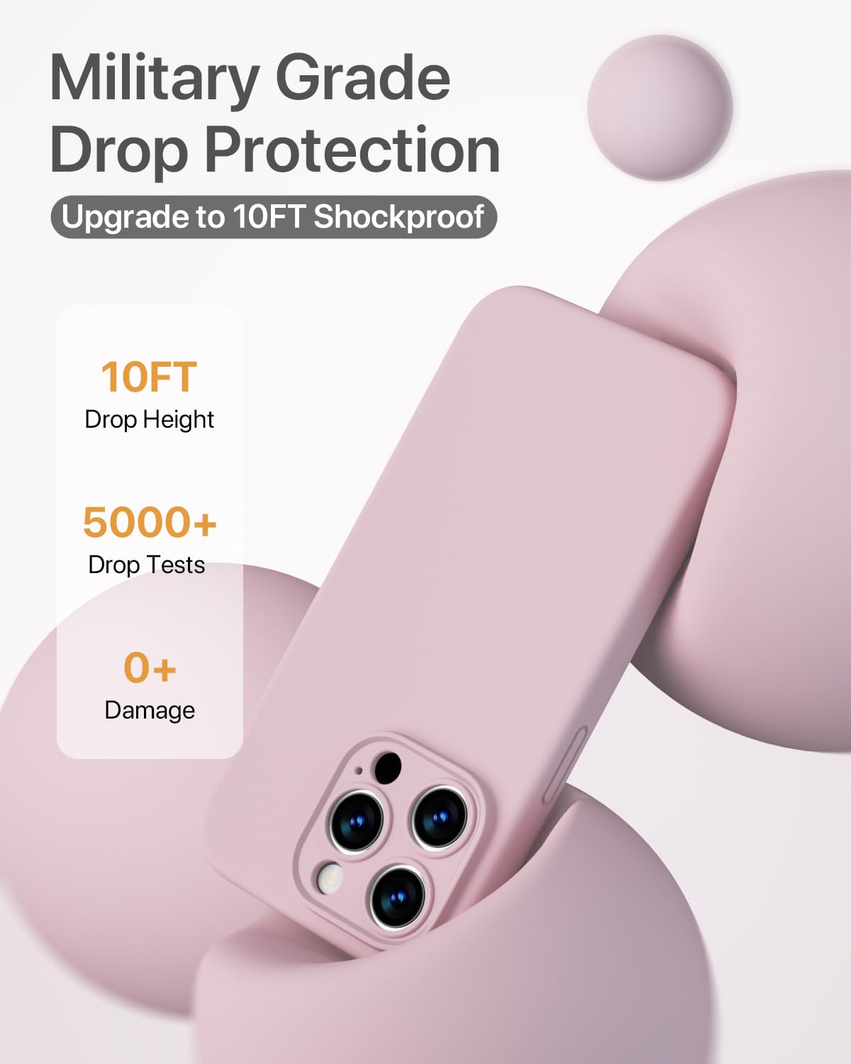 GOODVISH 3 in 1 Silicone Cover per iPhone 15 Pro 6.1" (2023), Custodia con 2 Pellicola Protettiva, Case per Cellulare Ultra Sottile Antiurto Resistente [Protezione Fotocamera], Rosa Sabbia