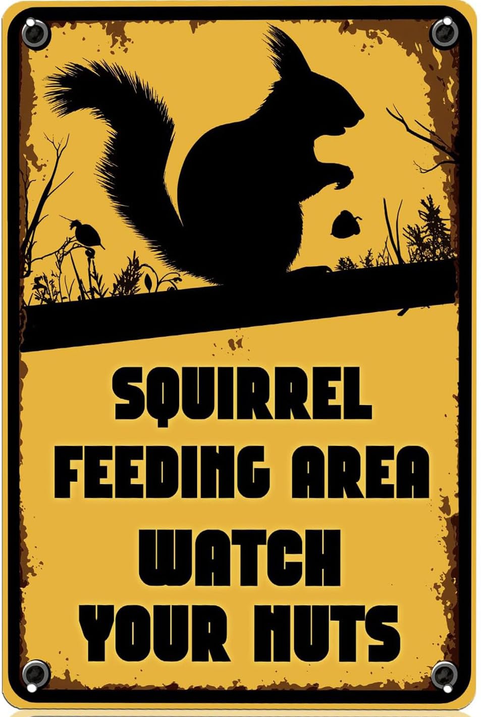 SMAZDFXX Funny Squirrel Feeding Area Metal Sign Watch Your Nuts Signs Outdoor Home Wall Decor for Porch Entrance Garden Accessories Poster 8"x12"