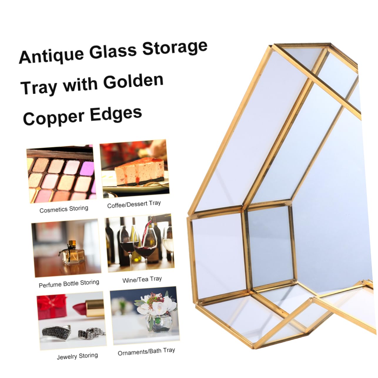 SHERCHPRY Glas Tablett Herzform Vintage Goldener Kupfer Bar Glastablett Kuchen Desserttablett Schmuckhalter Aufbewahrungstablett Für Zuhause Schlafzimmer Wohnzimmer