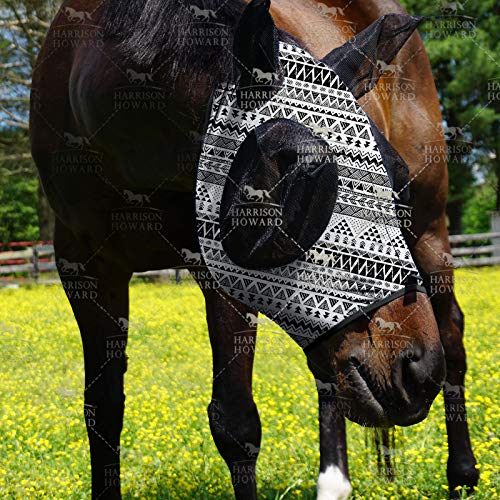 Harrison Howard Super Comfort Stretchy Fly Mask Large Eye Space with UV Protection Soft on Skin with Breathability Doodle Aztec - Image 3