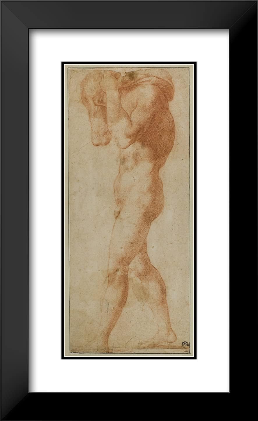 ArtDirect Fiorentino Rosso 15x24 Black Modern Framed and Double Matted Art Print Titled Male Nude Walking to Left, Carrying Burden on His Shoulders