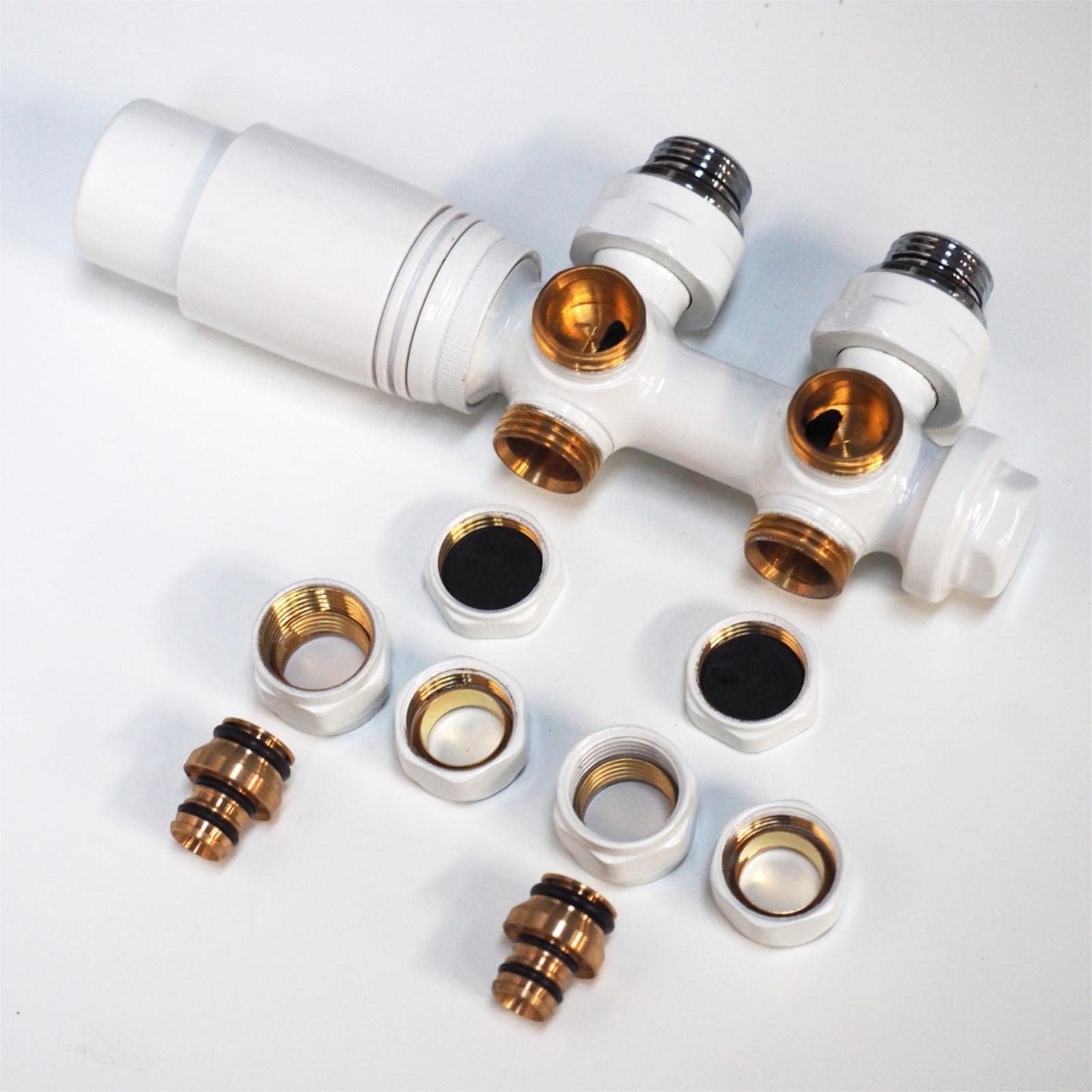 WITEN&NOCK Set Multiblock per Radiatori Attacco Centrale Raccordo Distanza Mozzo 50 mm Blocco Rubinetto Termostato Valvola Termostatica per Radiatori Accessori Riscaldamento (Bianco)