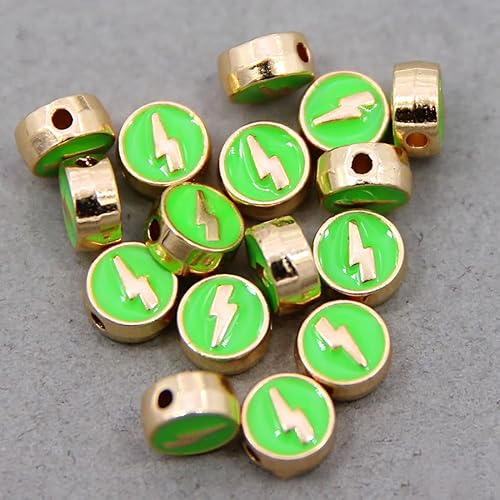 Miniatura 7 de Decoendiy 100 cuentas de relámpago esmaltadas de aleación de 0.315 pulgadas, cuentas planas redondas en forma de destello, cuentas espaciadoras