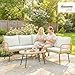 Outsunny Polyrattan Gartenmöbel Set 4-teilig, Lounge Set mit Ecksofa Zweisitzersofa Glastisch abnehmbar Kissen, Rattan Sitzgruppe bis 5 Personen, Lounge Möbel für Garten Terrasse Balkon Cremeweiß