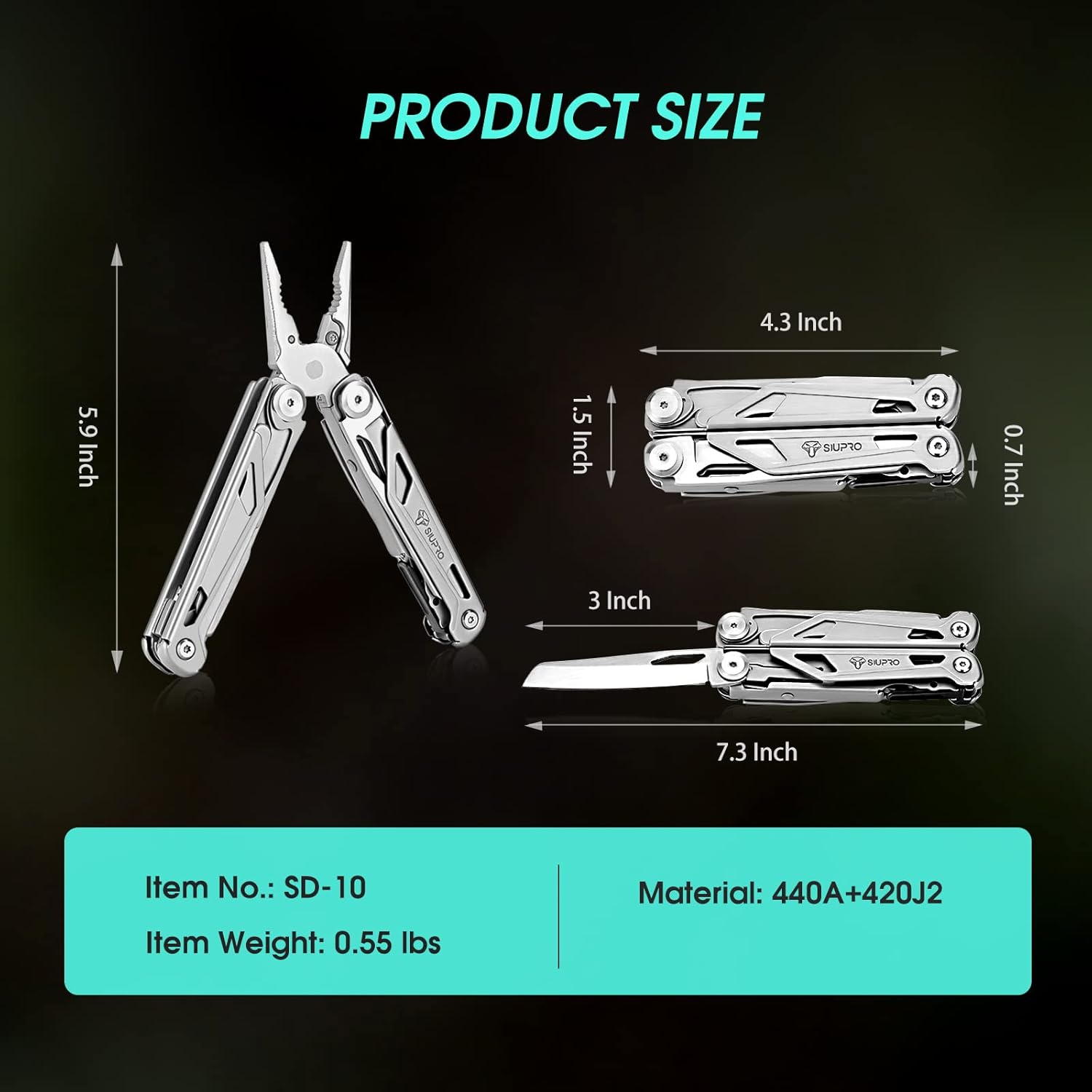 SIUPRO Multitool Pocket Knife for Men, Tactical Multi Tool With Scissors, Saw, Survival Folding Pliers with Nylon Sheath for Camping, Hiking, Hunting, Gifts Idea