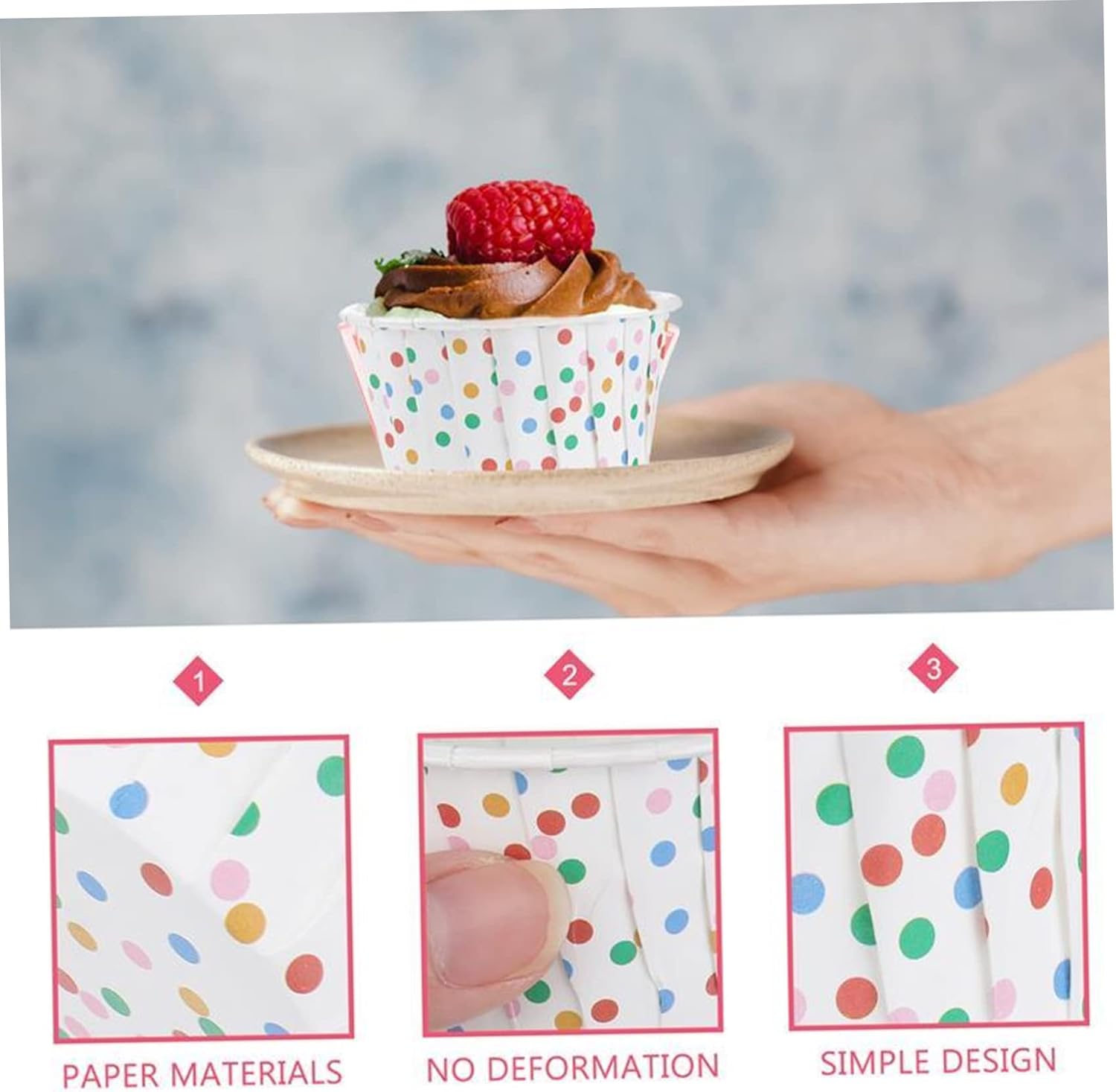 Cake Cups Disposables Paper Baking Cupcake Cases Dessert Cups Rainbow Polka Dot Ice Cream Bowls 100PCS cake