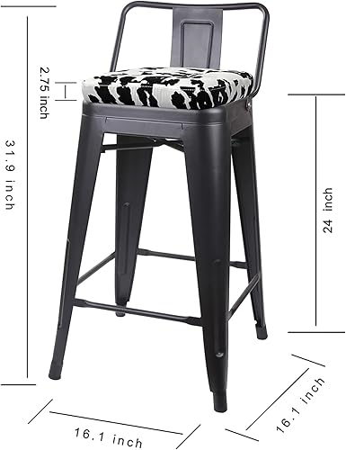 Vista 152 de GIA Taburete de metal con respaldo bajo de altura de mostrador de 24 pulgadas con asiento de cuero vegano, color plateado