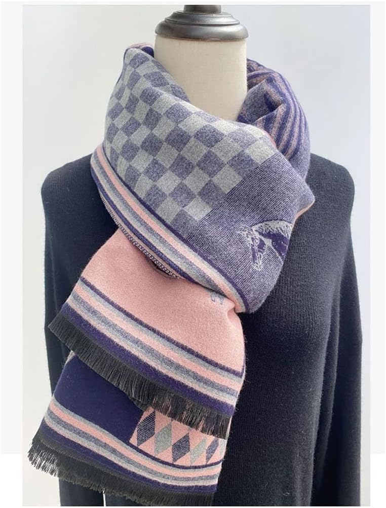Fall Winter Scarf Winter Imitation Cashmere Scarf Scarfs Men Women Warm Scarves Female Shawl Wraps Warm Shawls(Pink Purple)