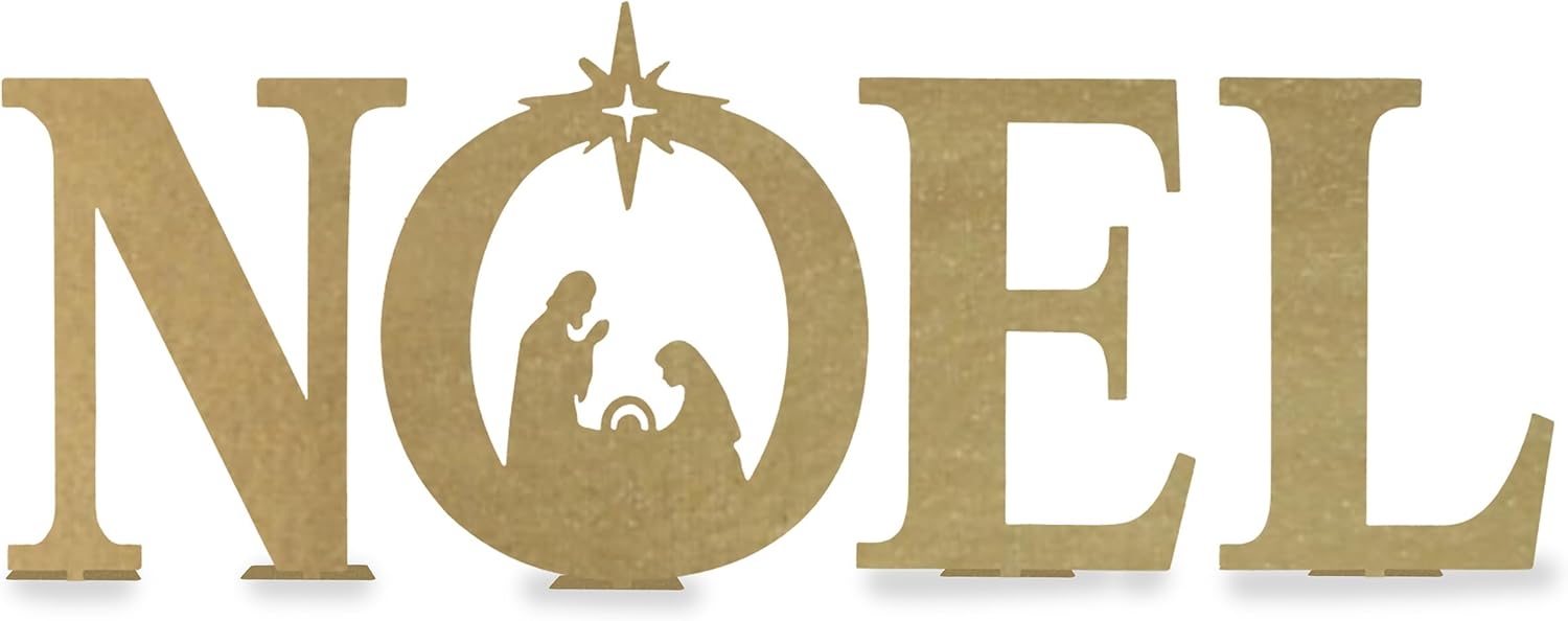 NOEL Nativity Set – 4-Piece Metal Christmas Décor | Standing Bethlehem Nativity Scene with Holy Family Silhouette | Modern Christian Holiday Decoration | Black, Gold, Silver, or White