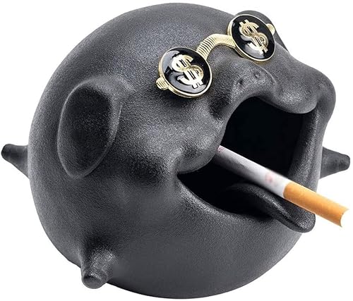 Moderno Cenicero Cenicero De Cigarrillos De Cerámica,Bandeja De Ceniza De Mesa De Cerdo Animal De Dibujos Animados,Cenicero A Prueba De Viento,Decoración Bonito Regalo For El Hogar Oficina(A-Black)