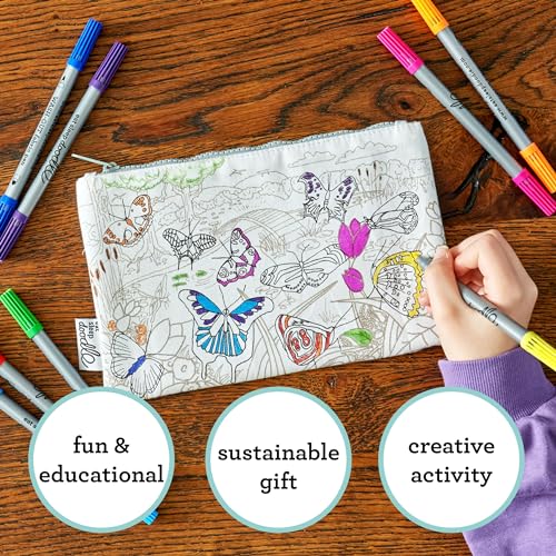 Image of DIY Coloring Butterfly Pencil Case for Kids with 10pcs Washable Markers, Reusable Art Supply Organizer, Fun Arts & Crafts Activity for Boys & Girls, Creative Gift Idea for Ages - eatsleepdoodle