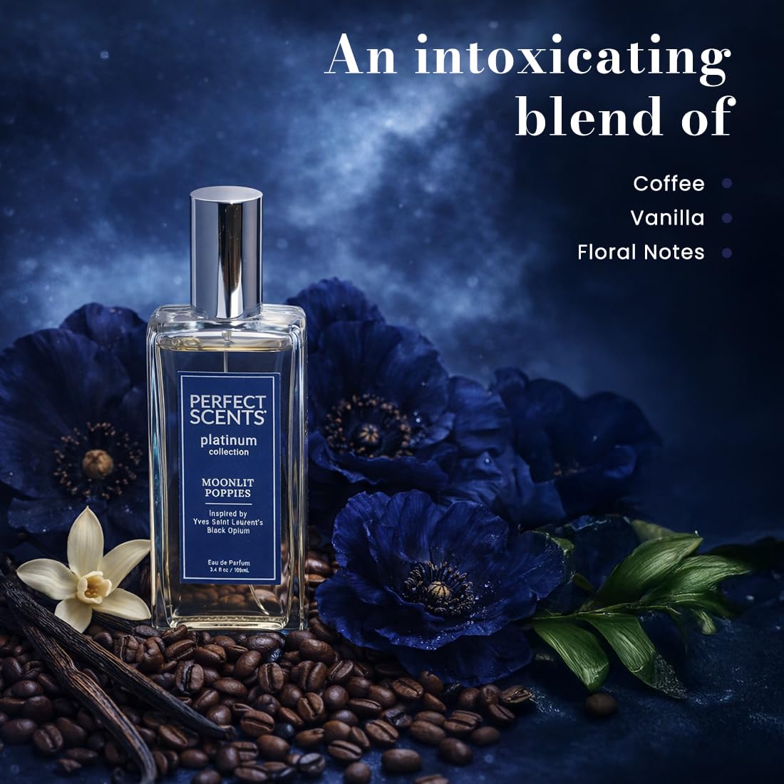 Perfect Scents Fragrances Platinum Collection Moonlit Poppies, Inspired by Y.SL's Bla.ck Op.ium, Women’s Eau de Parfum, CLEAN, Vegan, Paraben-Free, Never Tested on Animals, 3.4 Fluid Ounces