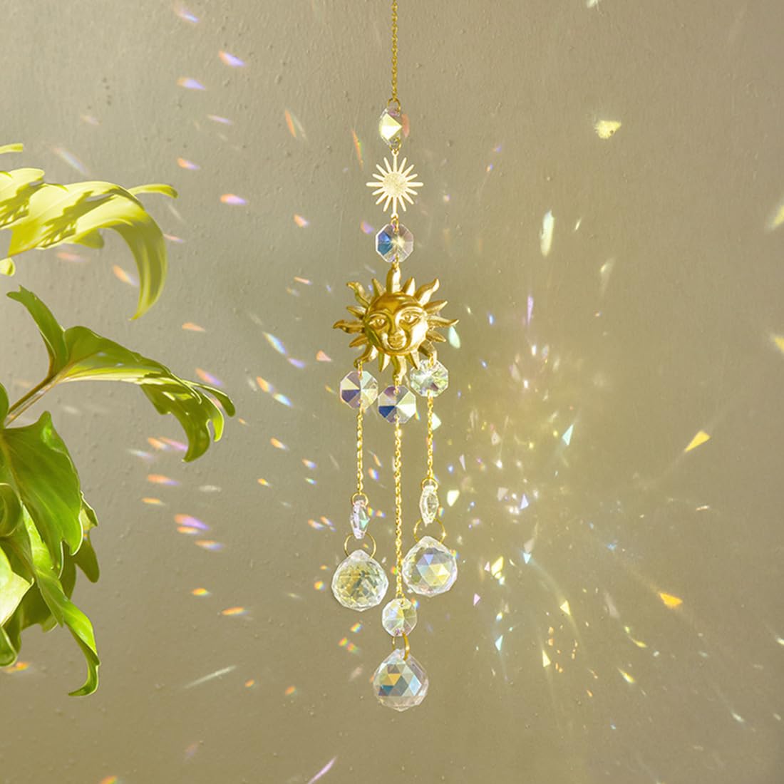 CATOR Acchiappasole Cristallo, 43cm Appendere Vetro Acchiappa Sole,Acchiappa-Sole,Appeso Sfera di Cristallo Ciondolo, per Finestra Casa Giardino Natale Giorno Festa Matrimonio(A)