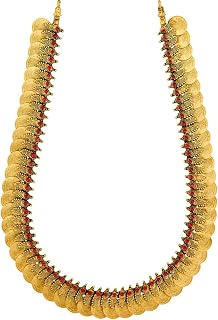 KUSHAL'S Fashion Jewellery Ruby Oxidised Gold Plated 92.5 Silver Temple Long Necklace for Women | Adjustable Thread | Brid... Price In India
