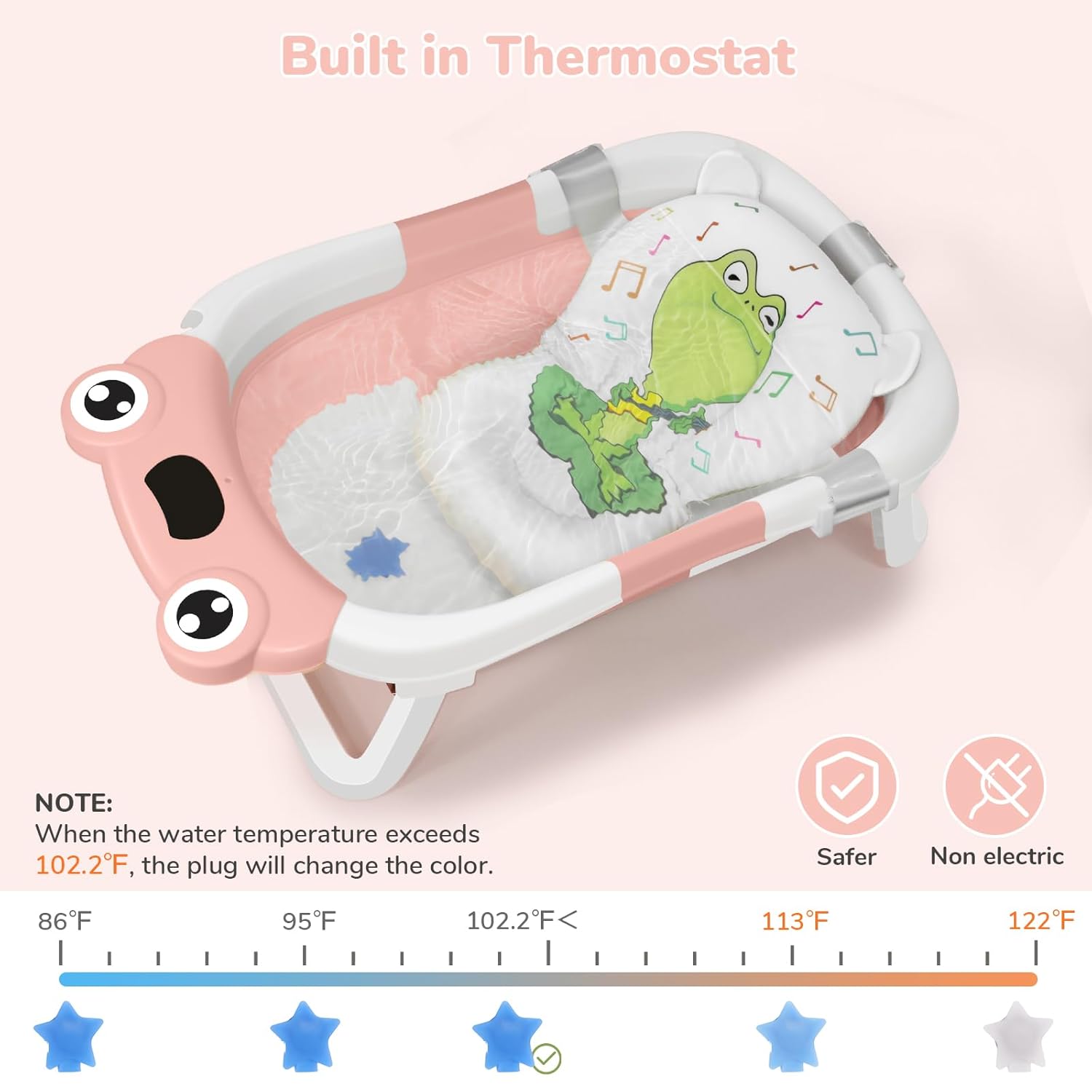 DEANIC Collapsible Baby Bathtub with Baby Washcloth, Portable Infant Bathtub with Soft Baby Bath Support Cushion for 0-3-6-12 Month Newborns, Foldable Baby Bath Tub for Indoor, Travel (Pink)