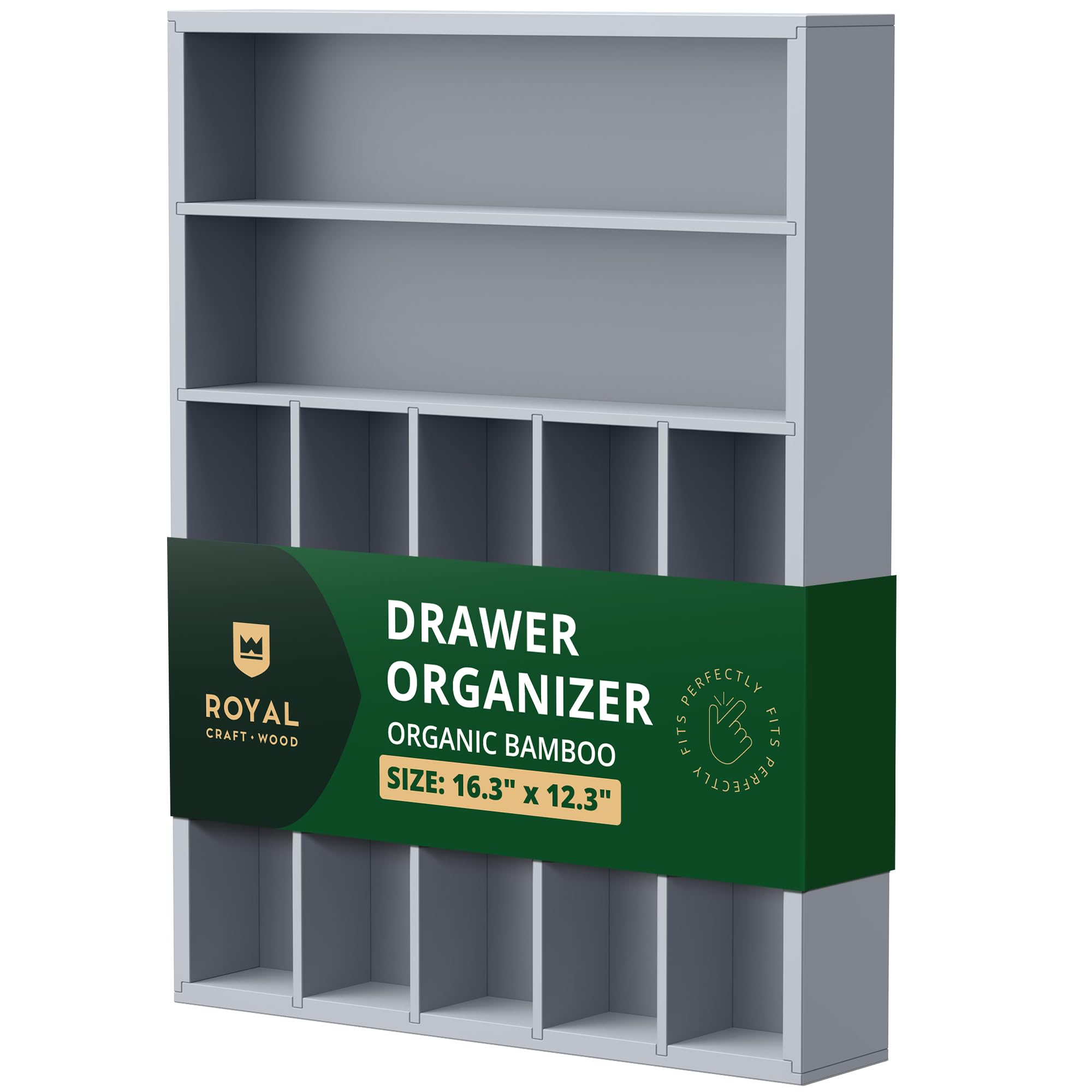 ROYAL CRAFT WOOD Bamboo Kitchen Drawer Organizer - Silverware Organizer/Utensil Holder and Cutlery Tray (Gray)