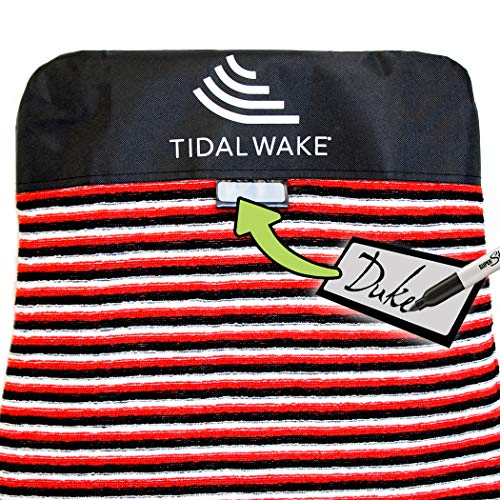 Tidal Wake TAG-IT Snub Nose Surf & Wake Board Sock Bag with Built-in Name Tag 58 , Tag Your Bag - Personalize with Your Name! (Red & Black Striped)