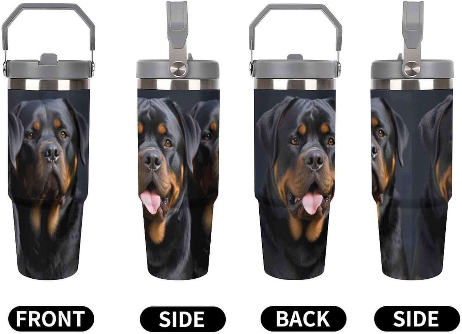 30oz Insulated Tumblers with Top Handle, Stainless Steel Dog Wallpaper Car Cup with Straw for Gift, Leak-Proof Double Wall Vacuum Travel Mug, Personalized Water Bottles White