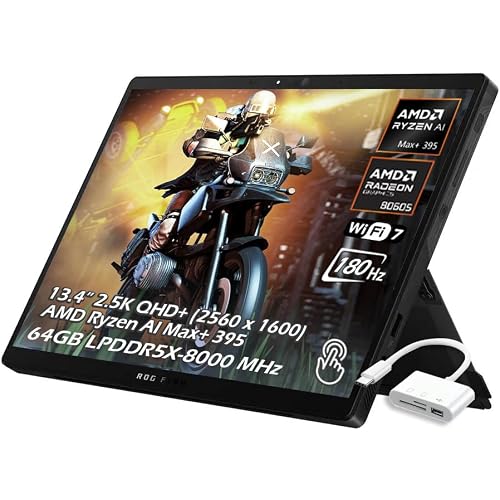 ASUS ROG Flow Z13 Gaming Laptop Tablet, 13.4-inch 2.5K QHD+ 180Hz touchscreen Display, AMD Ryzen AI MAX+ 395, 64GB LPDDR5X RAM 1TB SSD, AMD Radeon 8060S, Wi-Fi7 Bluetooth, Win11, USB 3.0 Hub, W/GaLiMu