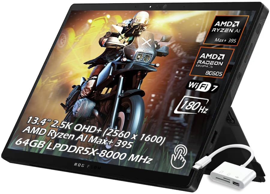 Image of ASUS ROG Flow Z13 Gaming Laptop Tablet, 13.4-inch 2.5K QHD+ 180Hz touchscreen Display, AMD Ryzen AI MAX+ 395, 64GB LPDDR5X RAM 2TB SSD, AMD Radeon 8060S, Wi-Fi7 Bluetooth, Win11, USB 3.0 Hub, W /GaLiMu