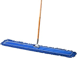 Tidy Tools Commercial Floor Sweeper, 48 in. Reusable Mop Head, Wooden Handle, Industrial Dry Mop for Hardwood Floors, Blue