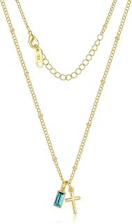 18K Gold Plated Cross Birthstone Necklace for Women
