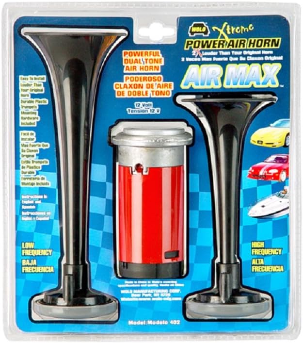 Wolo (402) Air Max Black Plastic Trumpet Horns - 12 Volt, High and Low Tone