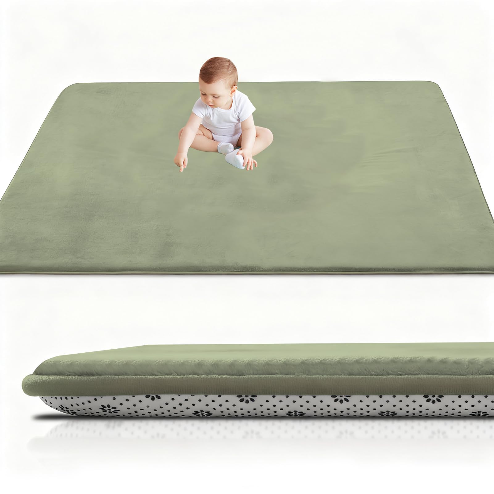 Rxuesug Grass Green Thick Padded Baby Crawl Mat 60 X 90 Cm X 2Cm, Baby Play Mat, Foldable Kids Playmat, Large Activity Play Mat, Non-Slip, Waterproof, Playpen Mats Design For Crawling, Learning