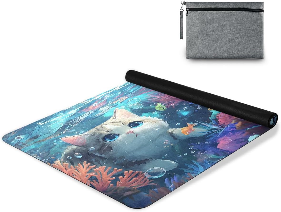 ALAZA Cute Cat Undersea Yoga Mat Non Slip Fitness Exercise Mat, Workout Mat for Yoga, Pilates and Floor Exercises