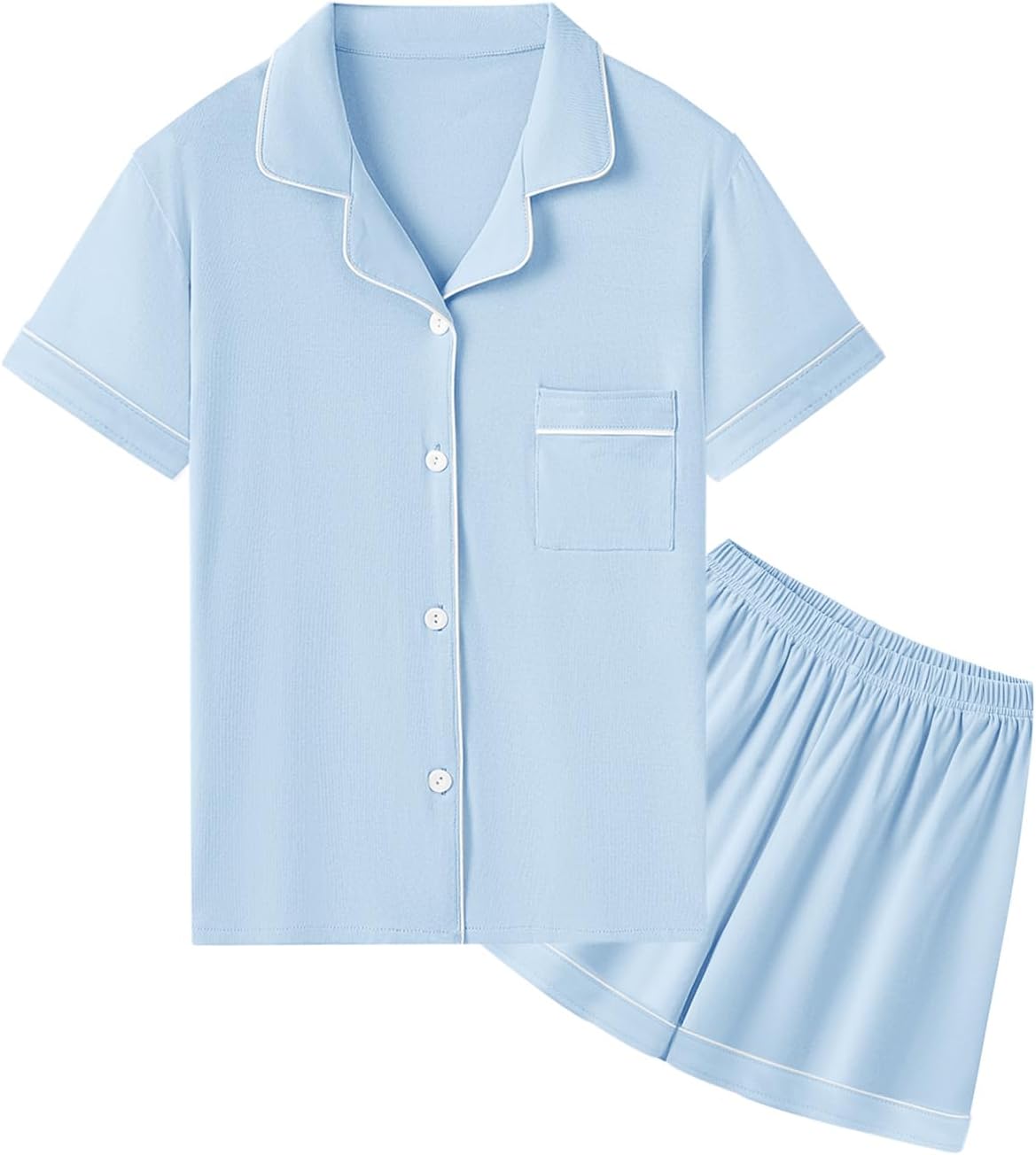 Girls & Women's Pajamas Set 100% Cotton PJ Set Button-Down Short Sleeve Sleepwear for Ages 5-14