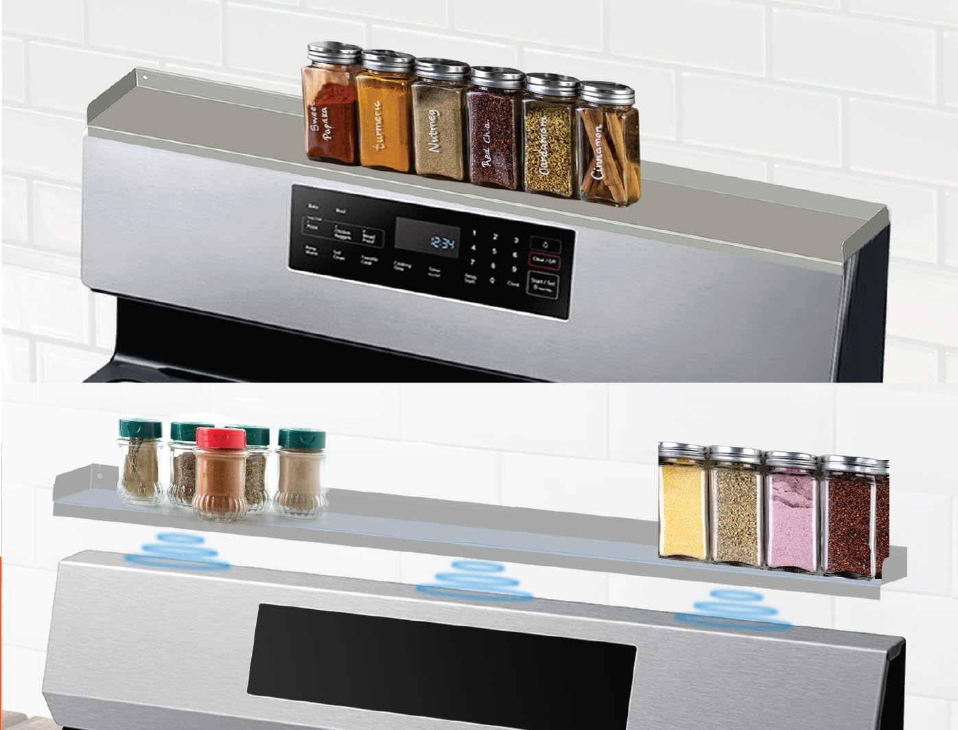 Performore Stainless Steel Oven Storage Shelf 15.5x3.75x2 – 2-Piece Interlocking Design, Space-Saving Kitchen Organizer w/ 4 Magnetic Feet & Protective Film – Versatile Storage for Oven, Pantry & More