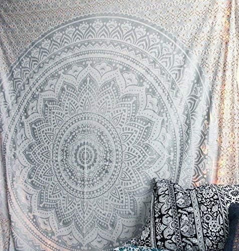 THE ART BOX Metallic Silver Tapestry Grey Mandala Wall Hanging, Cotton Beach Throw Blanket - Image 3