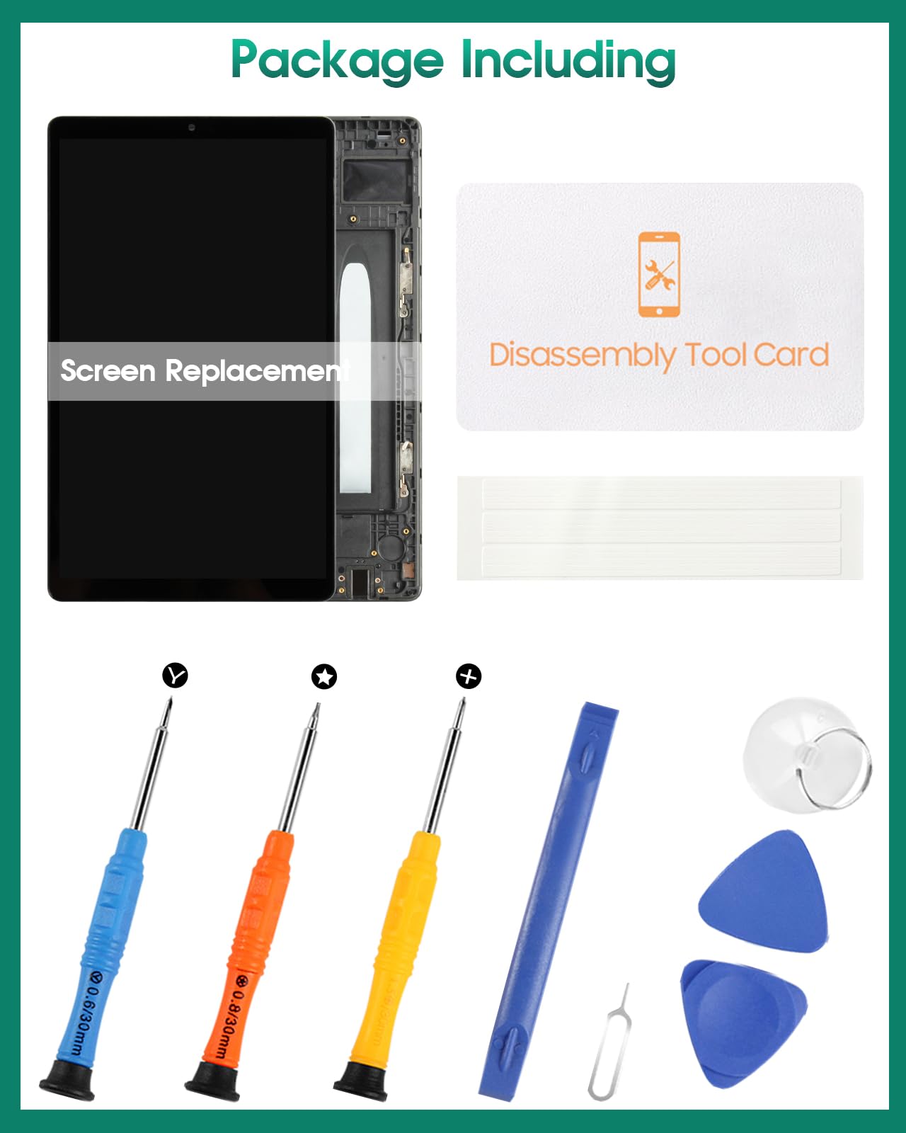 Schermo LCD di ricambio per Samsung Galaxy Tab A7 Lite T225 Display LCD SM-T225 Touch Digitizer Assembly SM-T220, SM-T225N, kit di riparazione (nero con cornice?
