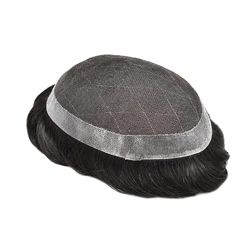 Miniatura 8 de Pieza de pelo tipo tupé para hombres reales, 100% cabello humano, encaje suizo suave, sistema de reemplazo de piezas de cabello para hombre, línea