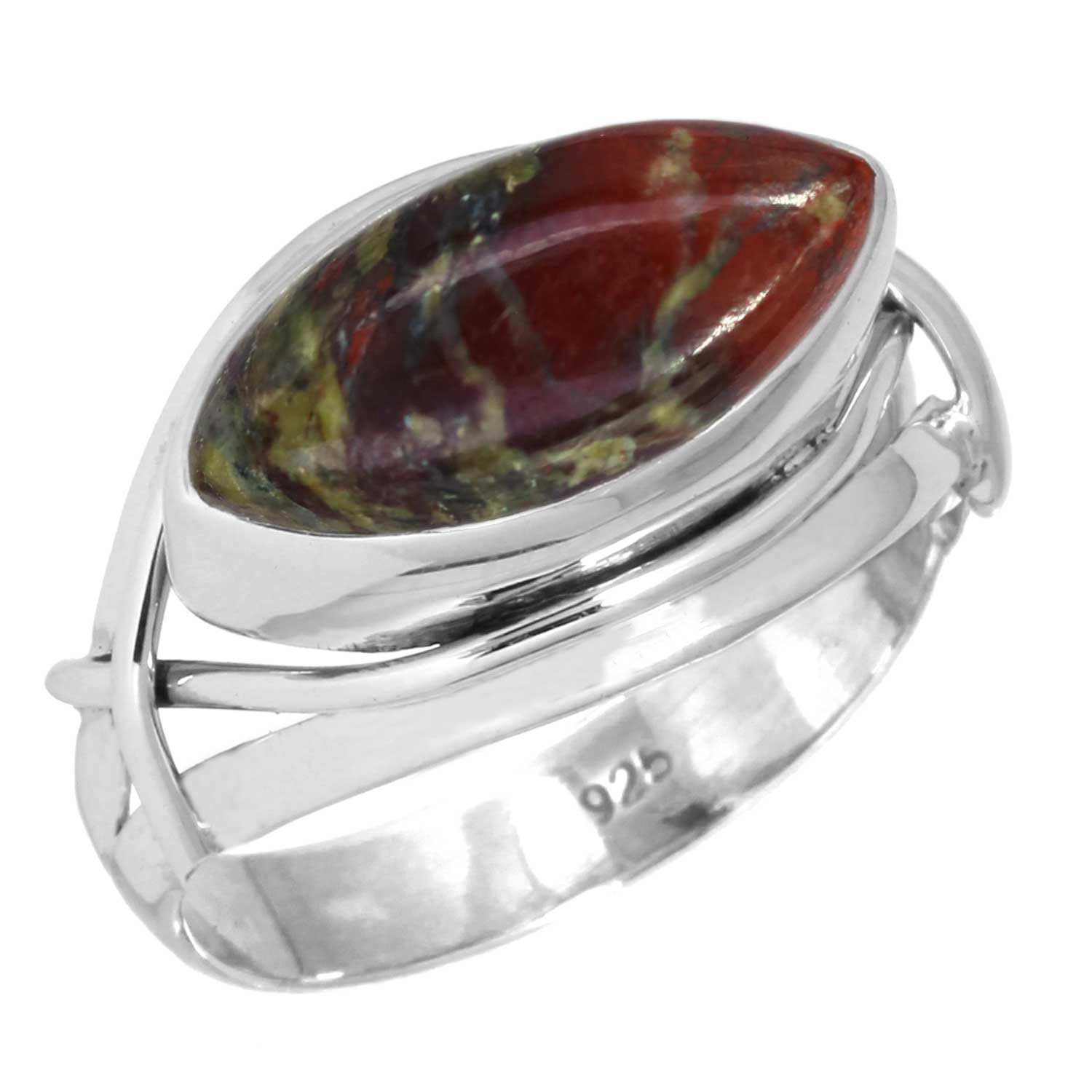 JEWELOPORIUM Natural Gemstone Ring For Women Turquoise, Lapis, Garnet, Amber Marquise Boho Genuine 925 Sterling Silver Handmade Jewelry