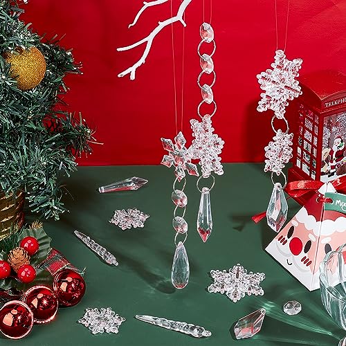 SUNNYCLUE 1 Box 192pcs 7 Styles Christmas Tree Decoration Crystal Ornaments Hanging Acrylic Christmas Snowflake Icicle Drop Teardrop Charm for jewellery Making Charms Finding DIY Necklace Earring - Image 4