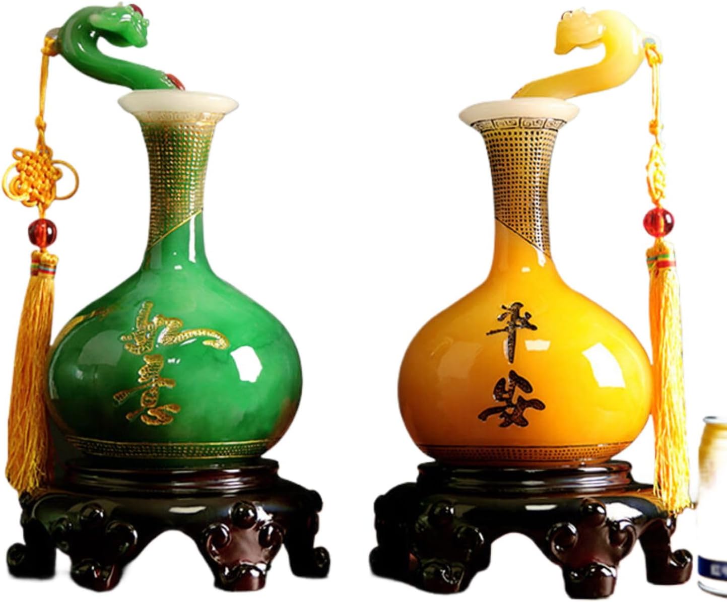 平安如意花瓶摆件 Feng Shui Figurine Home Office Decor Chinese Gifts Ceramic Vase Trendy Home Living Room Entryway Decorative家居饰品电视柜酒柜工艺客厅装饰品乔迁新居礼品 8977