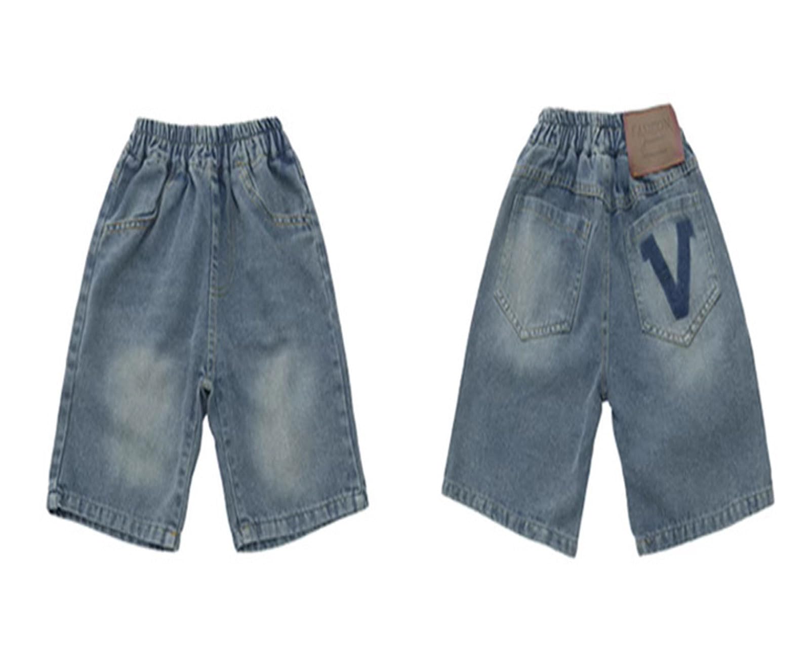 Short Baggy en Jean Adolescents Bermuda Denim Shorts Plat l’Avant Tissé Confortable et Respirant avec Taille Lastique Running Ado Garcon 4-14 Ans