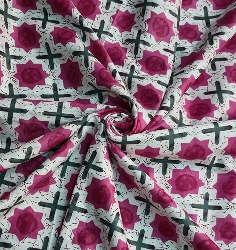 Image of 2 Meter Hand Block Indian Cotton Unstitched Jaipuri Handmade Digital Printed Fabric Material for Women Kurta /Blouse /Palazzos /Piece Material for Women's (Pink)